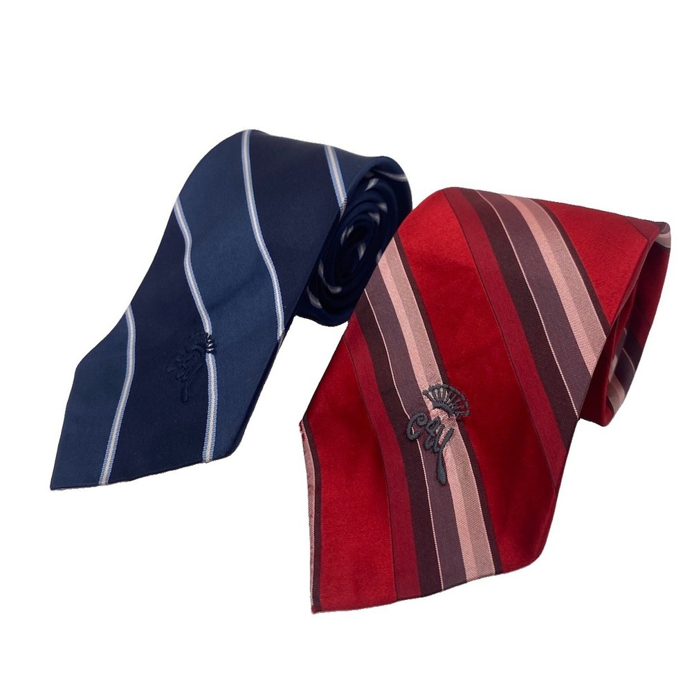 (2) Countess Mara NY Mens Neck Ties Sistine Satin Striped Navy Blue & Red